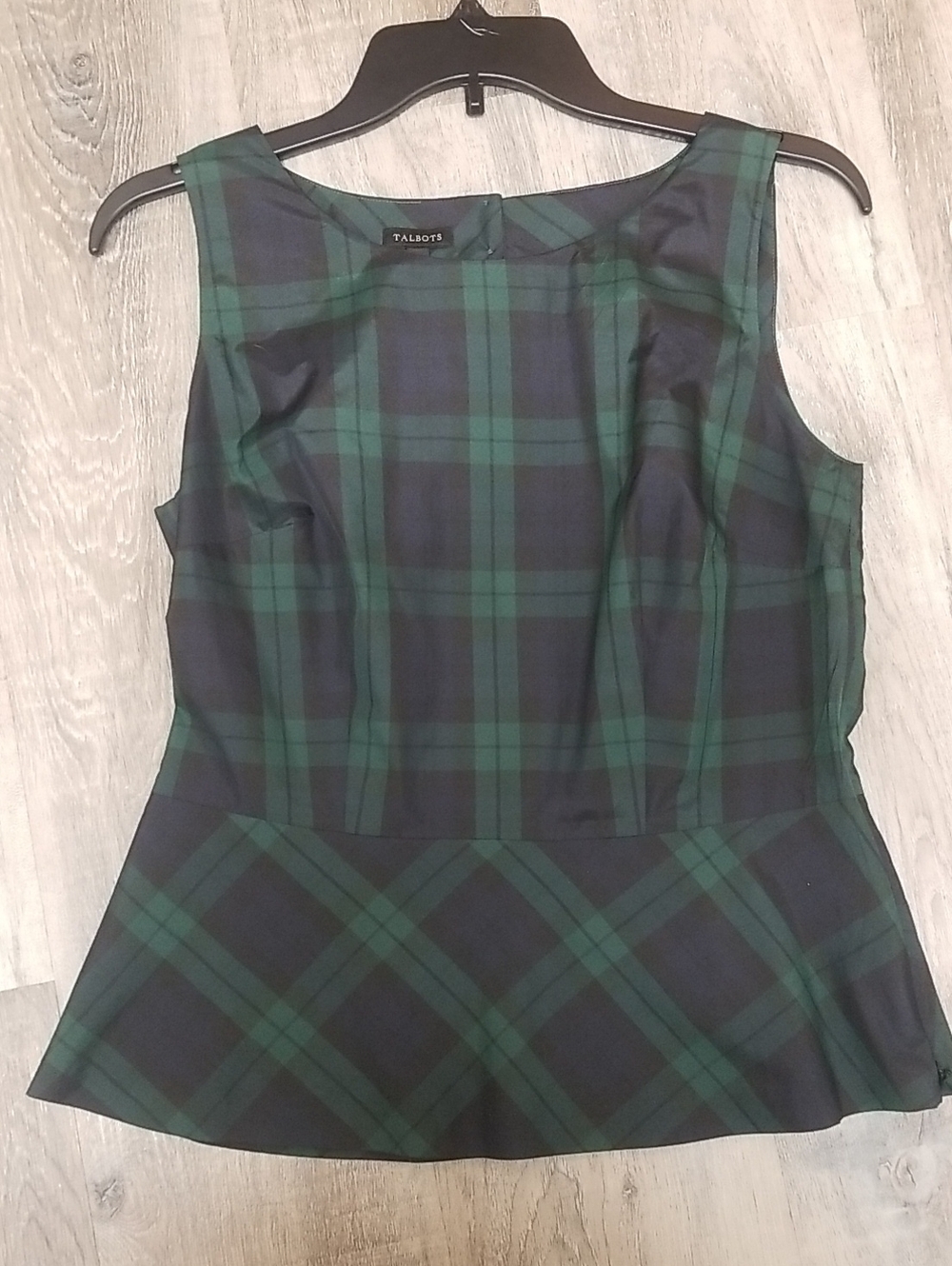 Talbots Navy and Green Plaid Peplum Shell